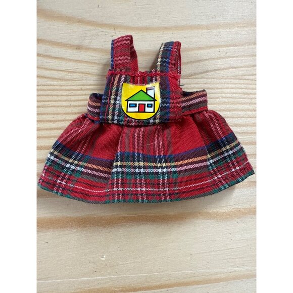 Vintage 1995 Barbie Shelly School Plaid Dress Doll Clothes Red Green Yellow - Picture 1 of 4